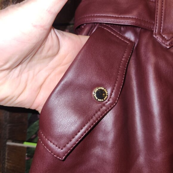 Mark New York Burgundy Faux Leather Paper Bag Waist Skirt with Pockets XS - Picture 2 of 9